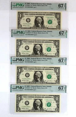 4x Sequential 2003 STAR Replacement Bank Notes $1 Dollar Bills PMG 67EPQ ATLANTA - Image 1 of 4