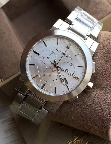 NUOVO OROLOGIO DA UOMO ORIGINALE BURBERRY ACCIAIO INOX TONO ARGENTO THE CITY BU9350 UK