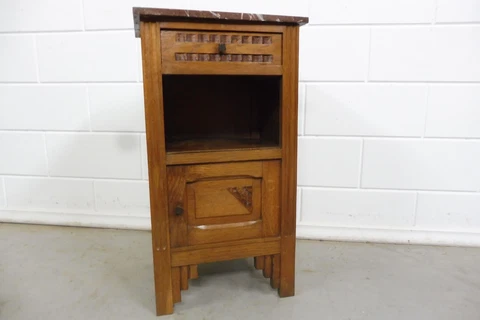 French Antique Wooden Bedside Nightstand Bedside Cabinet Marble Top  Art Deco Cover