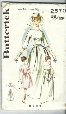 Butterick Sewing Pattern 2570, Vintage 1963 Bridal Evening Gown, Size 12 Bust 32 - Image 1 of 2