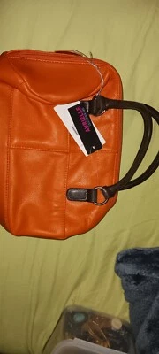 Arielle Brown Orange Genuine Leather Shoulder Handbag Clutch - Image 1 of 4