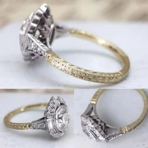 Anello di fidanzamento retrò 1890 stile vintage Art Deco zirconi diamanti aur... - Foto 1 di 4