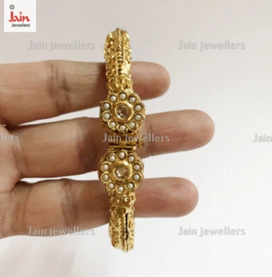 18 Kt, 22 Kt Real Yellow Gold Pearl Unisex Vintage Screw Open Bracelet Bangle - Image 1 of 4