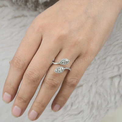 Anillo de compromiso de oro blanco de 18 k con brazalete de derivación de diamantes marquesa SI/H de 1,33 quilates regalo Foto 1 de 4