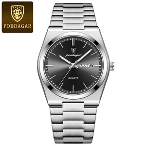 Men's Stainless Steel Quartz Watches Luminous Date Wristwatches 3 ATM Waterproof - Picture 1 of 21