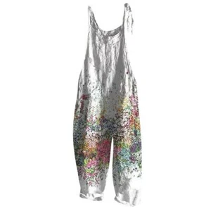 Women Cotton Linen Dungarees Jumpsuit Ladies Casual Overalls Playsuit Rompers*N - Picture 1 of 26