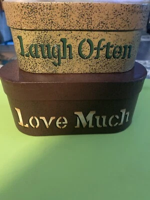 Set Of 2 Primitive Stacking Boxes Love Much, Laugh Often - Image 1 of 4