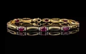 14K Yellow Gold Plated 5CT Oval Cut Lab Created Pink Ruby Womens Tennis Bracelet - Picture 1 of 5
