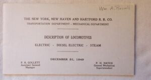 1949 DESCRIPTION OF LOCOMOTIVES New York Haven Hartford Railroad STEAM ELECTRIC