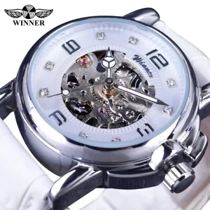 Womens Automatic Transparent Skeleton Luxury Leather Band Ladies Watch Gift Idea - Picture 1 of 7