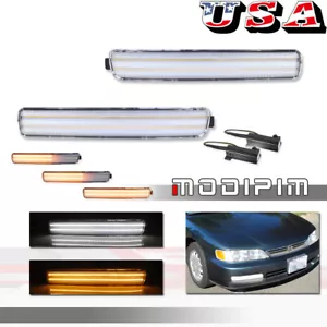 For 96-97 Honda Accord 2D Coupe / 4D Sedan Clear LED DRL Turn Signal Lights Pair - Picture 1 of 12