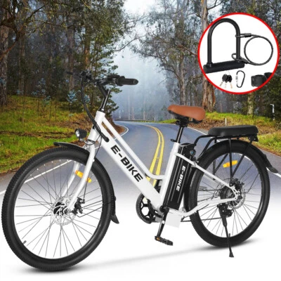 26'' Electric Bicycle White 7 Speed Fat Tire Snow Beach City E-bike 500W 36V US - Image 1 of 4