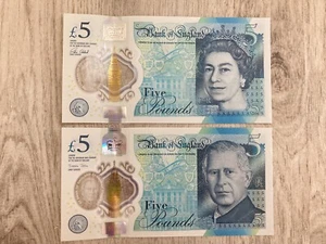 Großbritannien 5 Pfund King Charles. 2 x 5 Pfund englische Banknote. 2 UNC Rechnungen - Bild 1 von 2