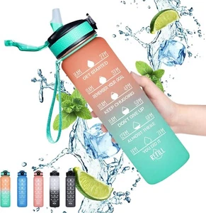 Motivational Water Bottle Leakproof Time Marking BPA Free for Sports Home Gym 1L - Picture 1 of 8