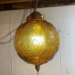 MCM Amber Globe Hanging Swag Lamp Light Chain with Diffuser Retro Vintage - Picture 1 of 5