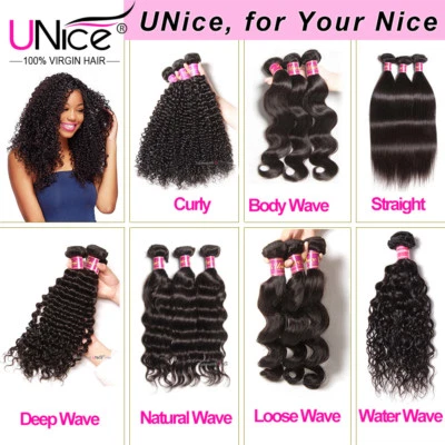 UNice 8A Malaysian Virgin Hair Weave Bundles Curly/Straight/Wavy 100% Human Hair - Image 1 of 4