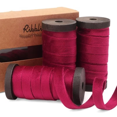 3 Rolls Burgundy Red Velvet Ribbon Double Faced 3/8 Inch 18 Yard, Spool Decor - Image 1 of 4