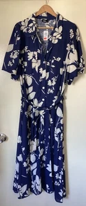NEW DOTTI BLUE/BEIGE FLORAL SHIRT STYLE DRESS SIZE 16 - Picture 1 of 5