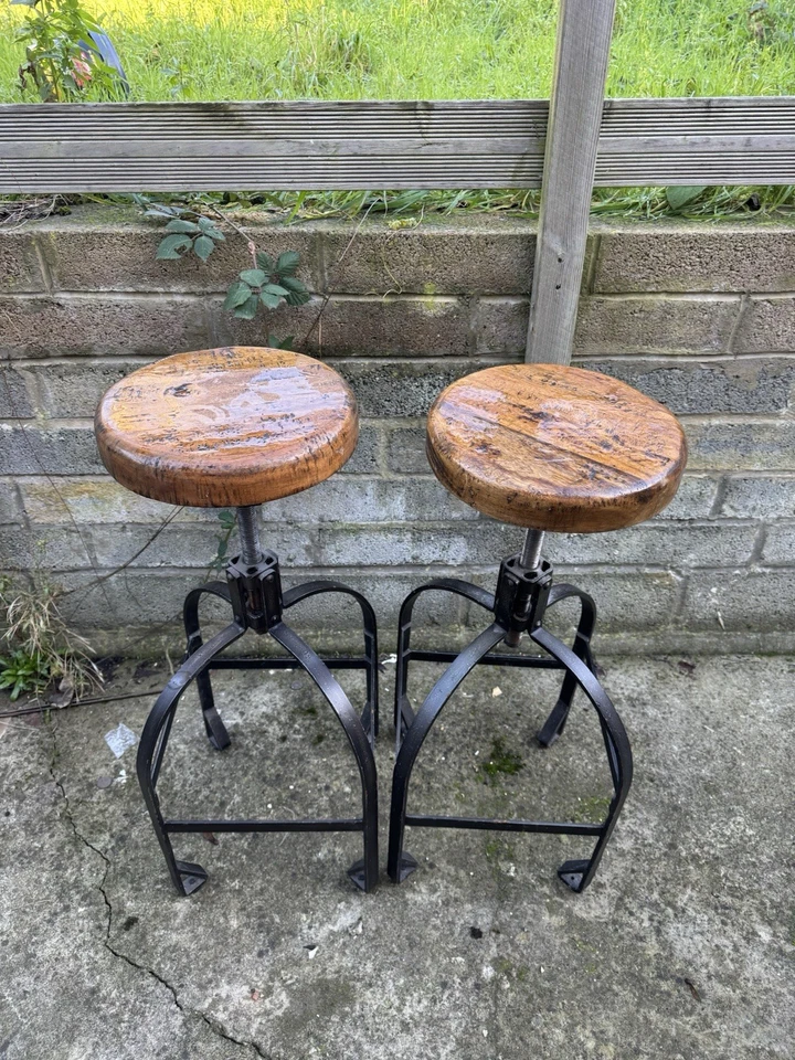 Industrial solid  wood and metal bar stool x2  - Image 1 of 4