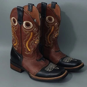 Botas GAVILLERO Rodeo Western Puntera Cuadrada Vaquero Cuero Botas Marrón Negro Talla 8 - Imagen 1 de 11
