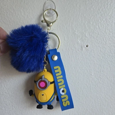 Minions Despicable Me Pom Pom Wristlet Keychain Bag Charm Accessory-Handmade Toy - Image 1 of 4