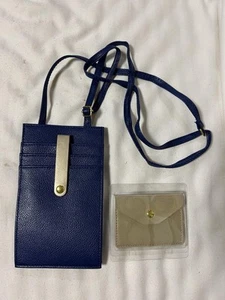 Navy Synthetic Leather Smartphone Case with Adjustable Shoulder Strap Mini Coin - Photo 1 sur 3