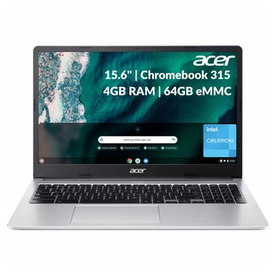 Acer Chromebook 315 - 15.6" Intel Celeron N4500 4GB RAM 64GB eMMC Refurbished - Image 1 of 4