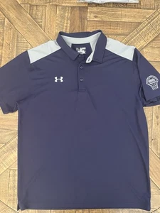 Under Armour Poloshirt 2XL dunkelblau einfarbig grau Borte Bruce Pearl Logo EUC A87 - Bild 1 von 6