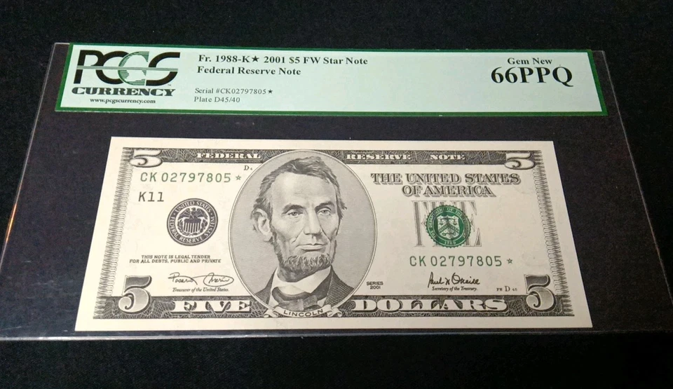 2001 $5 Dollar Star Note PCGS 66 PPQ - Image 1 of 2