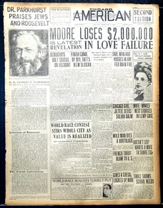 Titelseite der Zeitung 1909 - C.H. Parkhurst lobt Juden und Theodore Roosevelt - Bild 1 von 3
