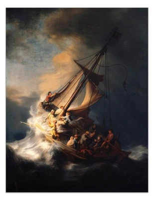 La tormenta en el mar de Galilea - Impresión de póster de Rembrandt - Arte de paisaje marino vintage Foto 1 de 3