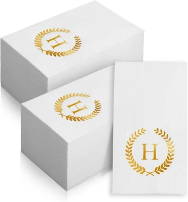 200 Pack Monogrammed Disposable Napkins Gold Foil Letter H Guest Napkins Initial - Image 1 of 4