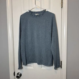 Garnet Hill Cashmere Sweater Size Large Gray Blue Ruffle Mock Neck pullover - Picture 1 of 4