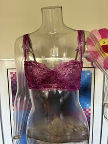 La Perla Plum Lace Balconette Bra Size 2 / US 34B Sheer Floral Lingerie Italy