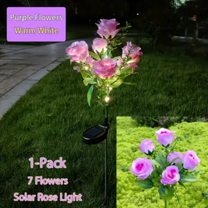 7 Heads Solar Power Rose Flower Lights Outdoor Garden Landscape Yard Lamp Decor - Picture 1 of 25