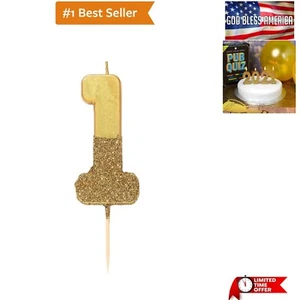 Gold Glitter Number 1 Birthday Candle, Quality Cake Topper Decoration, Prett... - Picture 1 of 3