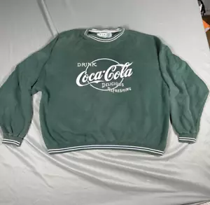 Vintage Coca Cola Sweatshirt Mens XL Green Big Cotton Gear for Sports Spell Out - Picture 1 of 10