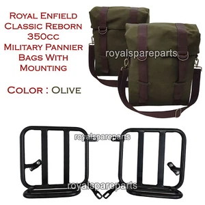 Royal Enfield Classic Reborn 350cc "MILITARY PANNIER OLIVE COLOR BAGS & FITTING" - Picture 1 of 8