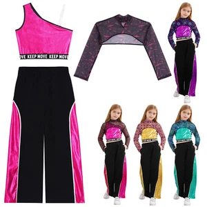 Girls Dancewear 3Pcs Sets Jazz Dance Qutfit Mock Neck Tracksuit Casual Running - Picture 1 of 59