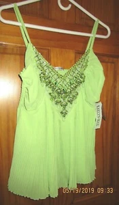 kaelyn-Max spaghetti straps pleated top in light green,beaded Sz L NEW - Picture 1 of 11