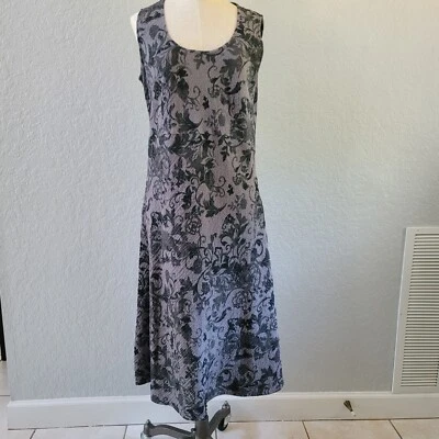 ORVIS Womens Dress Gray Floral Print PASSPORT Midi Sleeveless Scoop Neck Size M - Image 1 of 4