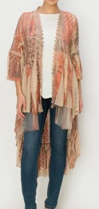 new ORIGAMI cardigan LACE  BOHEMIAN WESTERN DUSTER WRAP SM-4XL KIMONO Orange - Picture 1 of 8