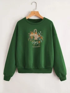 Drop Shoulder Letter & Floral Embroidery Pullover - Picture 1 of 4