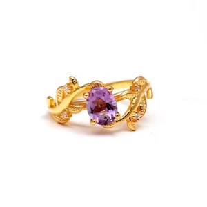 100% Natural Amethyst Oval Leaf Ring Solid Silver Gold Fill Jewelry For Lovers - Picture 1 of 10