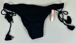 Victoria's Secret Lace Up Loop Bottom Bikini Swimsuit Black Size M - Picture 1 of 8