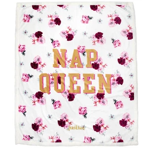 Justice "Nap Queen" Floral Sherpa Backed Throw Blanket, 50" x 60", Pink - Picture 1 of 6