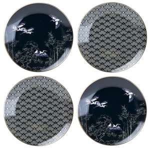 Juego de 4 Platos Laterales Diseño Garza Oriental con Borde Dorado 20.3cm Juego en Caja de Regalo - Imagen 1 de 6