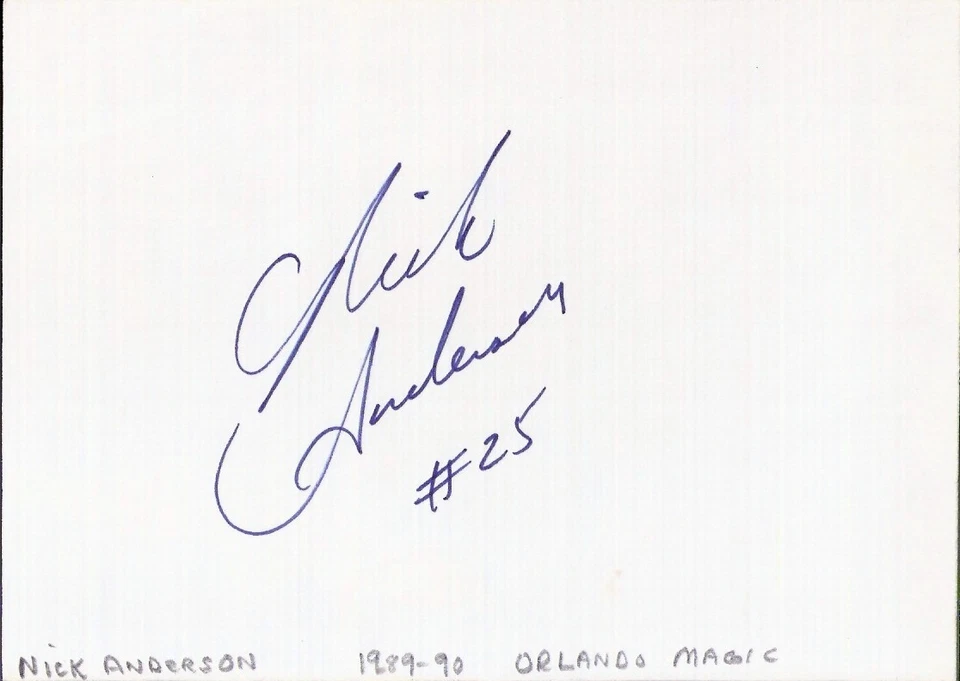 Nick Anderson Magic Kings Grizzlies NBA Guard/Forward Autographed 3x5 Index Card - Image 1 of 1