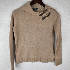Lauren Ralph Lauren Button Convertible Turtleneck Sweater S Lambswool Equestrian - Picture 1 of 11