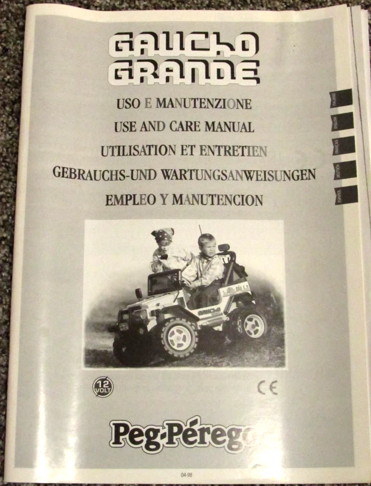 Peg Perego Adventure Gaucho Grande Use & Care Owners Manual 04/98 - Image 1 of 1